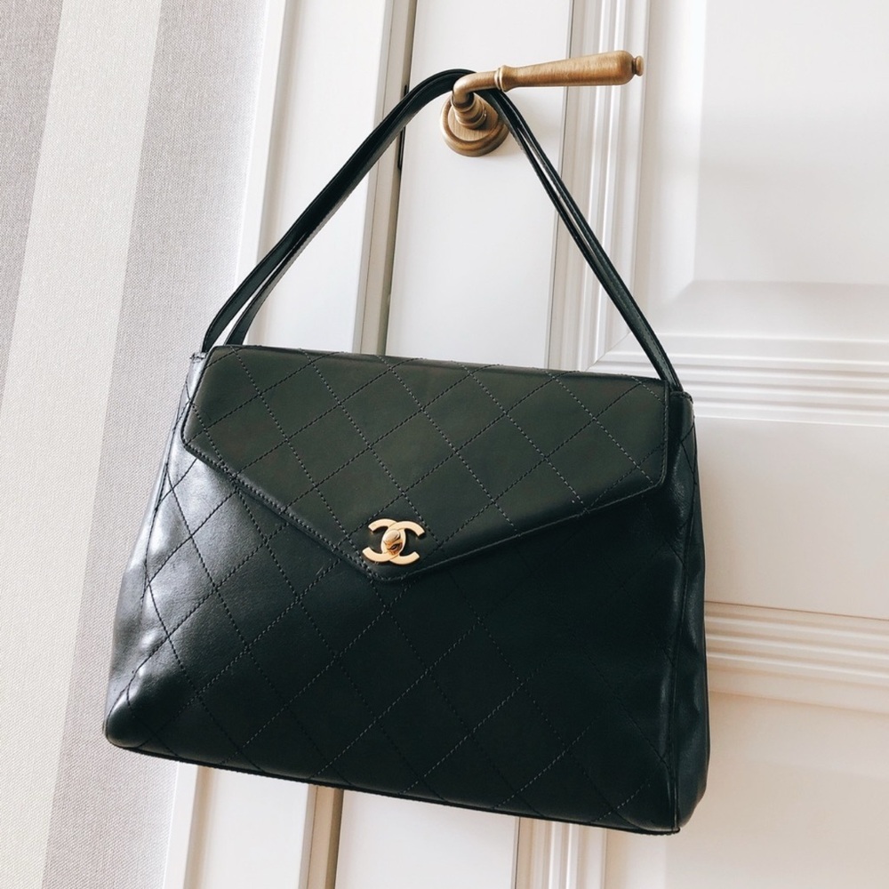 Chanel Black Quilted Shoulder Bag with Gold Accent